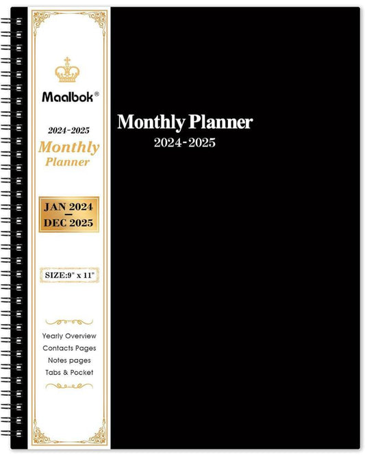 2024-2025 Monthly Planner - Monthly Calendar 2024-2025 with Two-Side Pocket, January 2024 - December 2025, 9" x 11", Two Years Monthly Planner, Cardboard Cover, Perfect Organizer