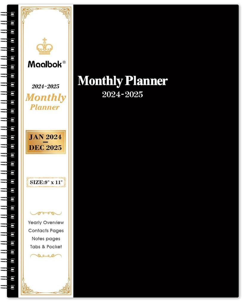 2024-2025 Monthly Planner - Monthly Calendar 2024-2025 with Two-Side Pocket, January 2024 - December 2025, 9" x 11", Two Years Monthly Planner, Cardboard Cover, Perfect Organizer