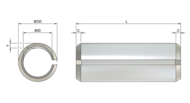 6mm x 40mm Slotted Spring Pins  - Stainless Steel