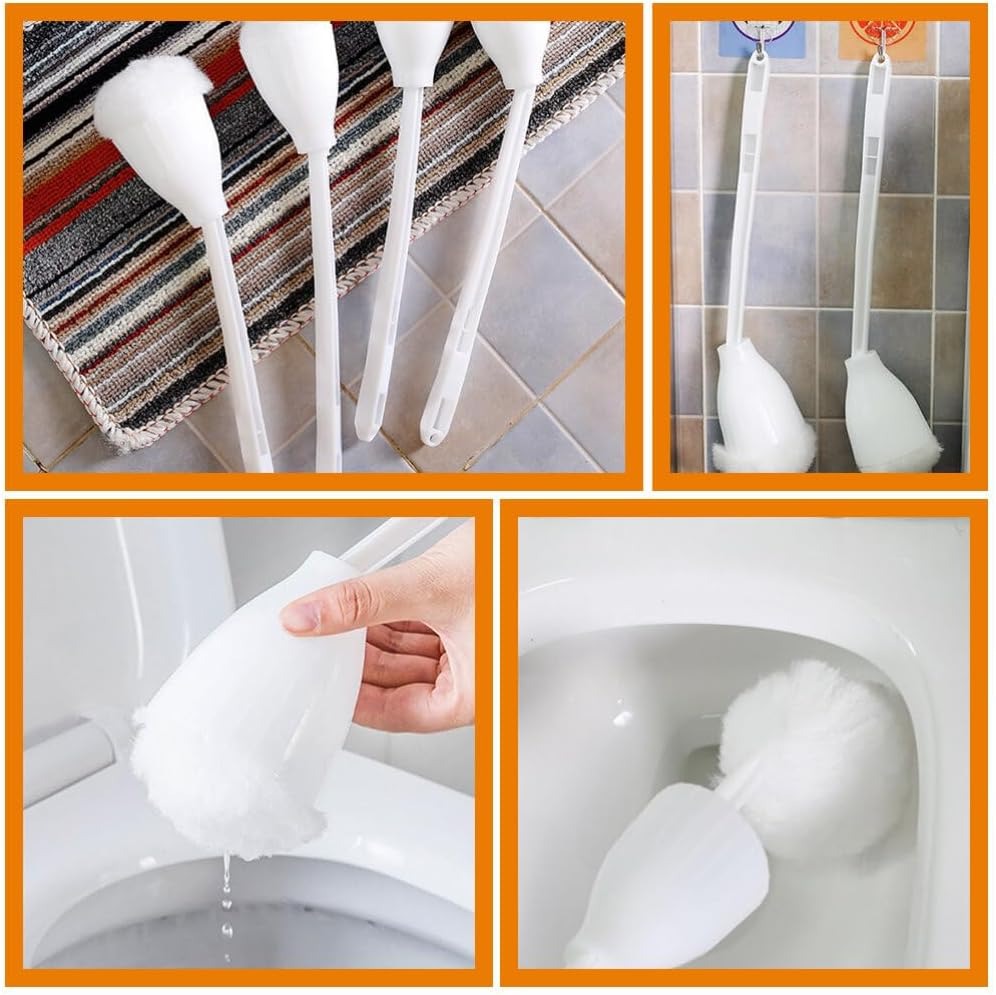 4 pcs Toilet bowl brush white Soft swab long handle scrubber