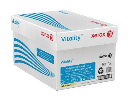 Xerox® Vitality™ Pastel Color Multi-Use Printer & Copier Paper, Letter Size (8 1/2" x 11"), 5000 Total Sheets, 20 Lb, FSC® Certified, 30% Recycled, Yellow, 500 Sheets Per Ream, Case Of 10 Reams