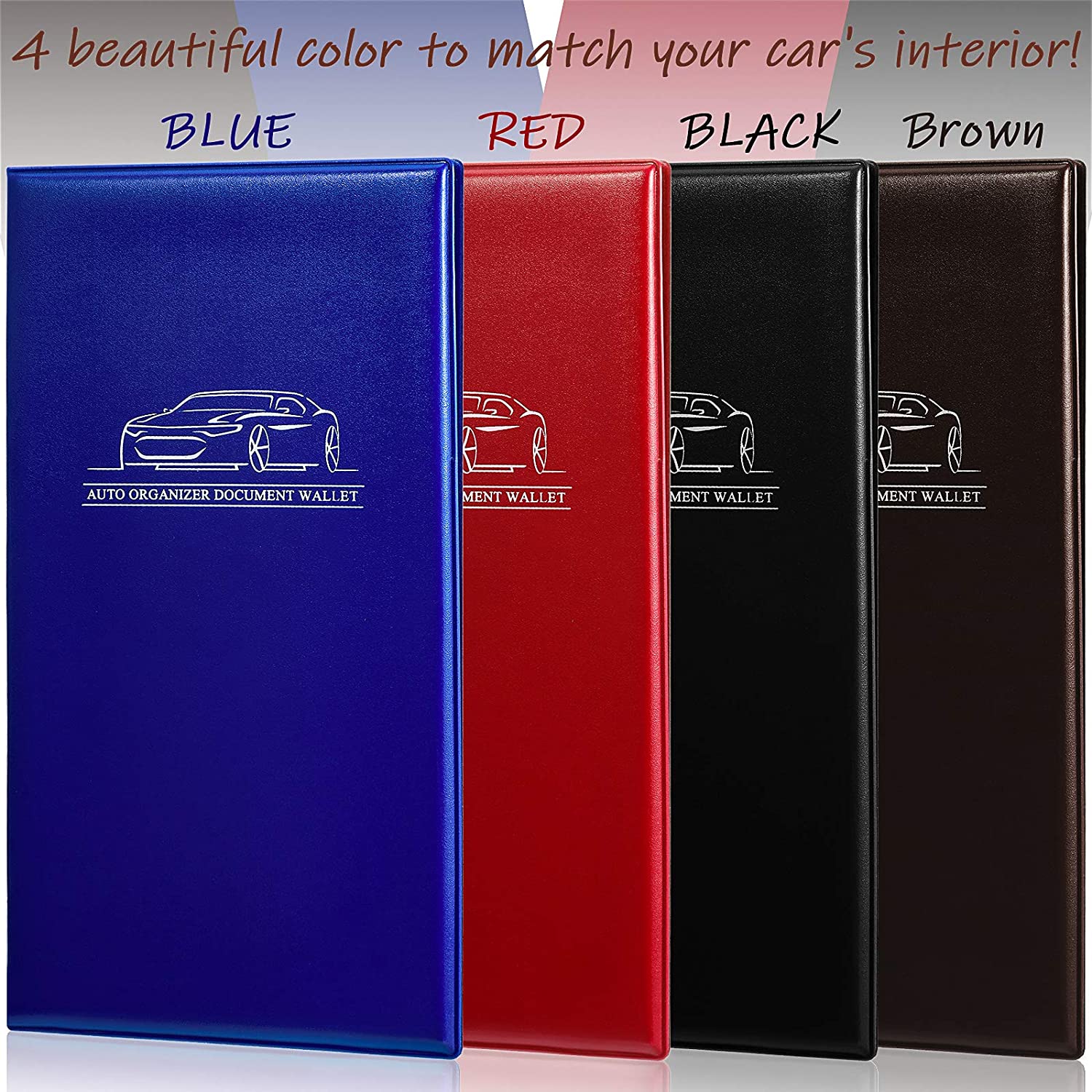 Car Insurance and Registration Card Holder, Automobile Essential Documents Wallet for Auto, Trailer, Truck (Brown, Red, Black, Blue)