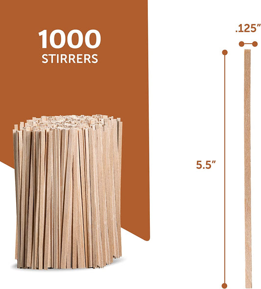 1000 Pack Wooden Coffee Stirrers - 5.5 Inch Coffee Stir Sticks | Disposable Stir Sticks | For Coffee & Cocktail