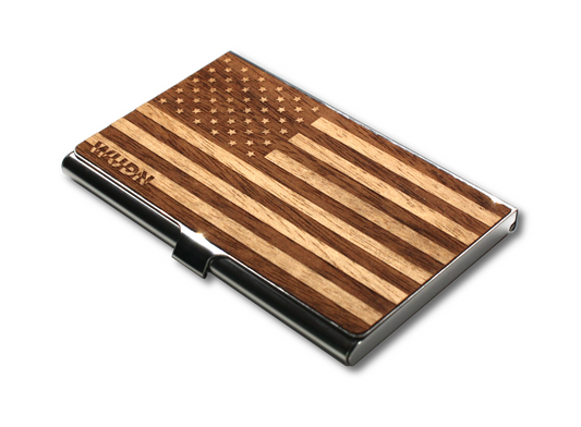 American Flag Wooden Business Card Holder