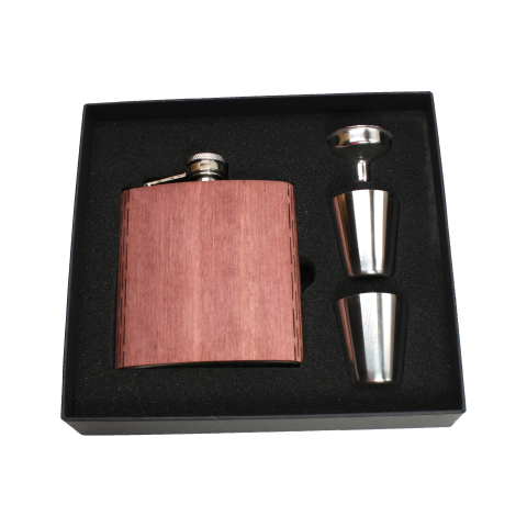 Real Wooden 6 oz. Hip Flask in Premium Gift Box with Shot Glasses & Funnel